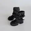 Botas Estilosas e Versáteis de Couro com Fivela Retro, Cano Médio para Mulheres, Outono e Inverno, Color Blocking, Novo Estilo Britânico, Botas Martin