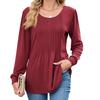 Amazon Exportación Transfronteriza Europea y Americana 2025 Otoño e Invierno Nuevo Color Puro Cuello Redondo Rayado Suelto Manga Larga Camisetas Tops para Mujer