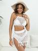 Conjunto de dos piezas de blusa de bikini de playa con camisa tejida ahuecada con perspectiva sexy para mujer europea y americana