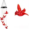 Novo Sino de Vento Solar Luminoso para Exterior Sino de Metal LED Beija-flor Borboleta Bola de Eva Sino de Vento Decoração de Luz para Jardim
