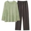 Pijama nuevo de algodón puro para hombre 2026, colección primavera y otoño, cuello redondo, manga larga, estilo casual, talla grande, 100% algodón, se puede usar como ropa de estar en casa o como prenda exterior