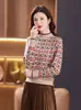 2024 Nueva Camiseta Básica para Mujer Otoño e Invierno Suéter de Punto de Cuello Alto Jacquard Madre Corto Holgado Top Interior