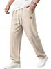 Calça Esportiva Casual Masculina Europeia Transfronteiriça Solta Respirável Linho Requintado Primavera Verão Linho Fino Perna Larga Calça Longa