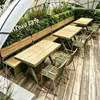 Combinación de Mesa y Sillas de Aleación de Aluminio y Madera-Plástico para Patio Exterior para Cafetería, Bar, Cafetería, Restaurante Occidental