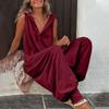 Moda Feminina Europeia e Americana 2026 Ebay Amazon Macacão de Calça Longa Sem Mangas com Capuz e Botões Calças Largas