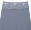 Moda Feminina Nova Primavera/Verão 2026 Versátil Elástico Cintura Média Renda Patchwork Midi Saia Cor Sólida Estilo Simples