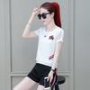 Traje deportivo informal de verano para mujer, pantalones cortos de manga corta, nuevo traje de correr holgado bordado, conjunto de dos piezas de moda 2023