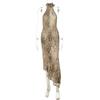 Vestido Sexy Sem Costas Slim-Fit com Amarração no Pescoço Estampa de Leopardo Irregular Estilo Europeu e Americano Transfronteiriço Novo para o Verão 2026 para Mulheres