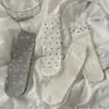 Calcetines de encaje estilo ballet con estrella, hasta la pantorrilla, para mujer, estilo coreano dulce, calcetines holgados con lazo para primavera y verano, calcetines estilo universitario