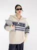 Suéter Fair Isle Americano com Meio Zíper Malha Vermelha para Homens e Mulheres no Outono e Inverno Tendência de Jaqueta de Tricô Nova de Alta Qualidade