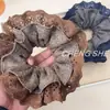 Scrunchie de Renda Bordada com Borda Vazada Maillard para Mulheres Estilo Coreano Coque de Cabelo Elástico para Cabelo Corda de Cabelo Faixa de Cabelo Elástico para Mulheres