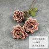 Flor artificial impresa de rosa de tres cabezas de alta gama, nueva, material floral para flores de boda, preparación de boda, floral, capuchino, rosa