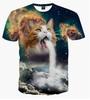 Camiseta Unisex Gato Espacio Galaxia 2024 para Hombre y Mujer Ropa Animal Rayo Harajuku Top Camiseta Manga Corta