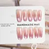 Uñas Postizas Estilo Ins Gato, Hechas Completamente a Mano con Perlas de Vidrio Brillantes, Pegatinas de Uñas Postizas de Alta Gama