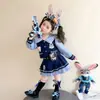Conjunto de Primavera Policía Conejo Estilo Coreano Moda Juvenil Estilo Academia de Niñas Falda Plisada Conjunto de Dos Piezas Lindo Traje Lolita para Niña Pequeña