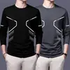 Camiseta deportiva casual para hombre de manga larga con estampado, moderna para adolescentes, adecuada para todas las estaciones, cuello redondo, top básico de manga larga
