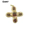 Wt-P2034 Obsidiana Natural Jade Verde Piedra Cruzada Colgante Chapado en Oro de 18 Quilates Accesorios Semi-Terminados Hechos a Mano