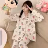 Pijama de Veludo Outono e Inverno para Mulheres Cardigã de Lapela de Desenho Animado Manga Longa Conjunto Homewear Item Quente de Live TikTok Xiaohongshu