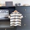 Xianao 2024 Verano nuevo ropa para niños camiseta infantil estilo coreano niños y niñas combinan con todo letra bordada rayas manga corta