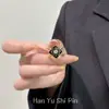 Anel dourado com cubo de açúcar colorido e diamante brilhante, design retrô de nicho mar-laranja, anel estiloso empilhável para o dedo indicador