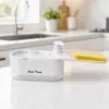 Dispensador de Sabão Pressão 2 em 1 Transfronteiriço Caixa de Armazenamento com Drenagem para Esponja de Cozinha Dispensador de Dupla Cabeça Preto e Branco Transparente para Armazenamento de Líquidos