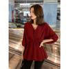 Blusa de Chiffon Elegante com Decote V para Plus Size Primavera/Verão 2024 Nova Camisa de Design Único Solta