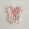 Ropa de verano para bebés y niños pequeños, con cuello de muñeca de flores, lazo, camiseta triangular de manga corta, ropa de escalada