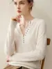 Camiseta básica de punto para mujer estilo coreano con cuello de pico 100% cachemira pura, cómoda y suave, capa interior cálida con broche, top de moda