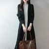 Novo cardigã extra longo para outono e inverno, 100% lã, tricô feminino com decote V, sem botões, casaco casual elegante, manga longa com bolsos, xale