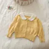 Suéter de Punto para Niña 2026 Otoño Nuevo Estilo Niña Pequeña Suave Calado Jacquard Muñeca Estilo Coreano Cuello Suéter de Punto