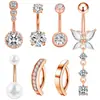 Venta al por mayor transfronteriza europea y americana Juego de 7 piezas de Studs para ombligo redondos lisos con incrustaciones de circonita de cobre Anillos para ombligo Joyería para piercing