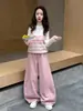 Conjunto de Chaleco de Punto Rayado Rosa para Niñas Otoño 2026 Nuevo Elegante de Moda Estilo Coreano Principios de Otoño Ropa de Otoño para Niños Grandes