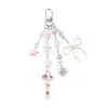 Nuevo Ins Creativo Lindo Dulce Rosa Estrella de Mar Lazo Fresa Diamante de Imitación Llave Llavero DIY Colgante de Bolso