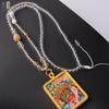 Corrente de Amuleto Budista Tailandês com Corrente de Contas de Cristal, Colar com Fecho Universal, Tubo de Amuleto Caixa Gau Thangka, Amuleto da Sorte Dourado Versátil