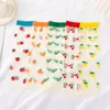 Calcetines de Seda de Vidrio Absorbentes de Sudor Nuevos de Primavera y Verano al por Mayor Calcetines para Mujer Dulces Ins de Encaje de Moda Fruta Flor Linda
