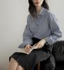 Camisa de Manga Larga Rayas Azules Hombro Derecho Ginkee Francesa para Mujer Otoño Solapa Francesa Camisa de Algodón Puro Top Chic