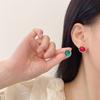 Pendientes de tuerca Pin de plata elegante Vintage estilo retro pendientes redondos nicho femenino pendientes rojos verdes clip para la oreja