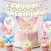 Tema de Cumpleaños Mariposa Rosa Set Infantil Bandera Fiesta de Cumpleaños en el Jardín Bandera para Pastel Decoración con Globos