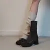 Botas Gruesas Estilo Ballet Francés Suave Chuyuji con Tacón Grueso, Delgadas, Adelgazantes y Versátiles Botas Elásticas para Mujer