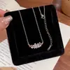 Collar Nuevo Estilo Primavera y Verano Zircón Brillante Acero de Titanio, Lujo Ligero Nicho Gama Alta Versátil para el Trabajo Cadena para Clavícula Cubo de Azúcar Diamante Rosa