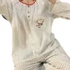 Pijama de Cachorro Lindo para Mujer Primavera y Otoño Nueva Llegada Rayado Manga Larga Estilo Japonés Ins Dibujos Animados Estudiante Ropa de Casa