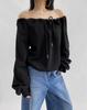 Sudadera con hombros caídos y cordón estilo americano para mujer, nuevo diseño de otoño con mangas largas, nicho, holgada, sexy, sin hombros
