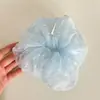 Elástico para Cabelo Grande de Gaze Bolha Azul Céu com Bolinhas Camada Dupla Corda de Cabelo Elástico Acessório de Rabo de Cavalo para Mulheres
