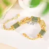 Pulsera Ruyi Original de Plata de Ley S925 Chapada en Oro Jade Natural Hetian Zafiro Estilo Chino Antiguo Personalizada para Mujer