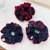 Diadema de lunares con borde contrastante azul y rojo Dongdaemun de Corea del Sur, Cuerda para coleta baja elegante, Accesorios para el cabello al por mayor