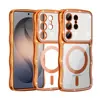 Adecuado para Samsung S26Ultra Funda para Teléfono Móvil con Patrón de Ola de Pedrería S25 Transparente Galvanizado Succión Magnética S24 Cubierta Protectora Anti-Caídas