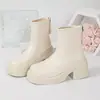 2026 Botines Blancos Nuevos para Mujer Plataforma Suela Gruesa Aumenta Estatura Elásticos Adelgazantes Botas Piel Suave Botas Martin Adelgazantes
