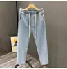 Jeans largo masculino estilo americano de rua, resistente à sujeira, calça casual reta fina, calça saruel de marca da moda