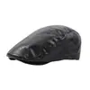 Gorra de piel sintética de PU, unisex, retro y elegante, con panel frontal brillante, estilo británico, visera corta, gorra de vendedor de periódicos, adecuada para otoño e invierno, gorra octogonal