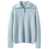 Suéter de Cachemira 2026 Otoño/Invierno Nuevo para Mujer, Corte Holgado, Media Cremallera, Cuello Alto, Tejido Grueso